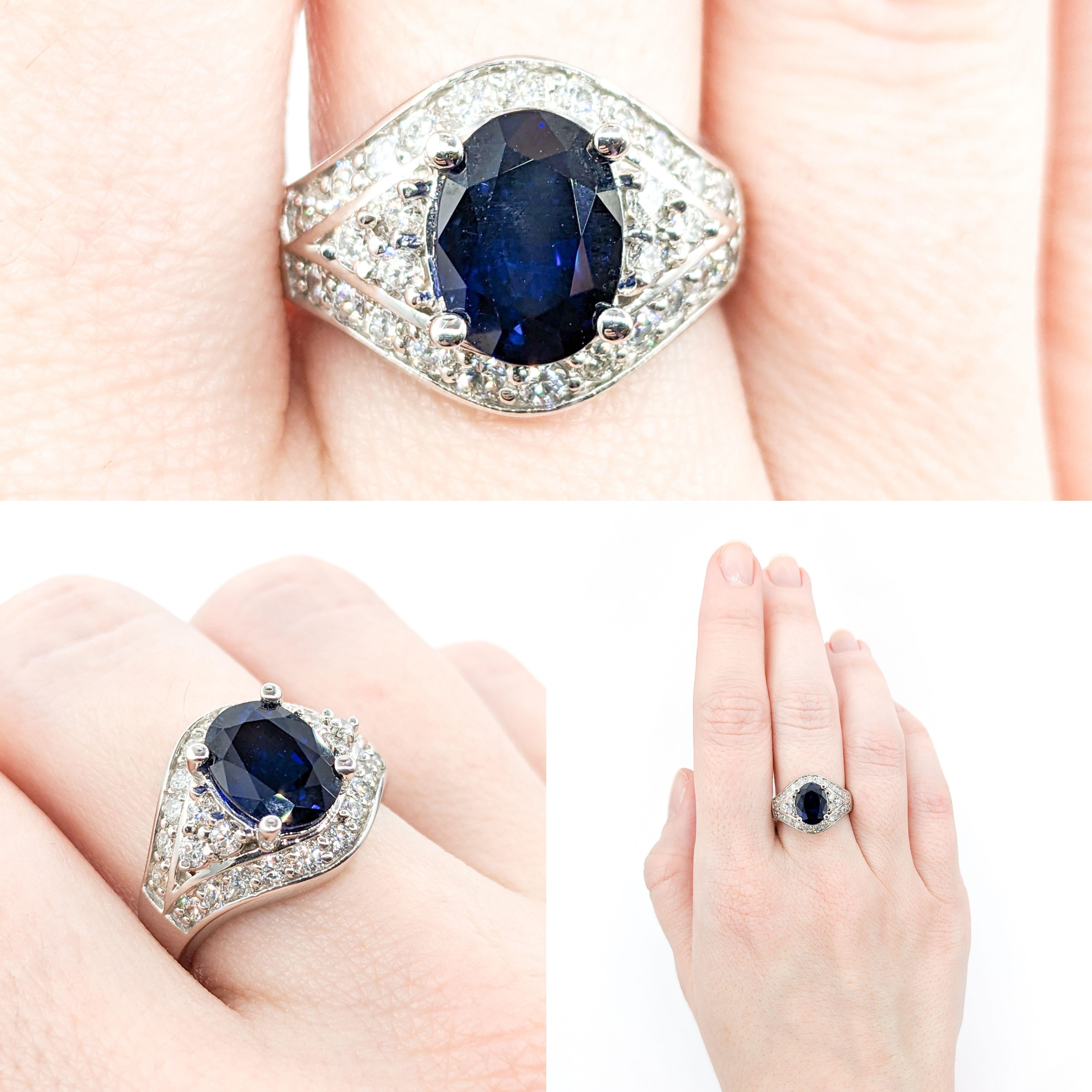 Gorgeous 3.24ct Sapphire & .87ctw Diamond Ring 

This Beautiful Ring is crafted in 14k White Gold and features .87ctw of Round Diamonds. The Sparkly Diamonds are SI1-SI2 clarity and G color. The Ring also features a 3.24ct heated Sapphire. This