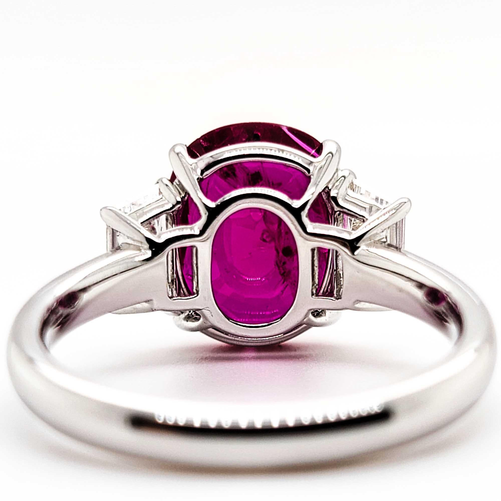 Art Deco Sophia D, 3.39 Carat Ruby Ring with 0.72 Carat Trapezoid Diamonds in Platinum