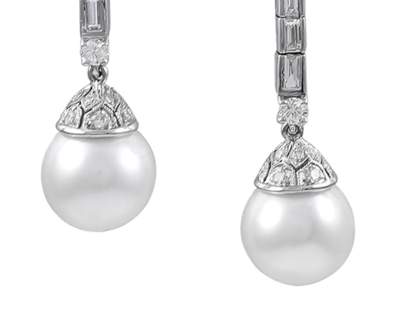 Round Cut Sophia D, 3.46 Carat Pearl and Diamond Earrings For Sale