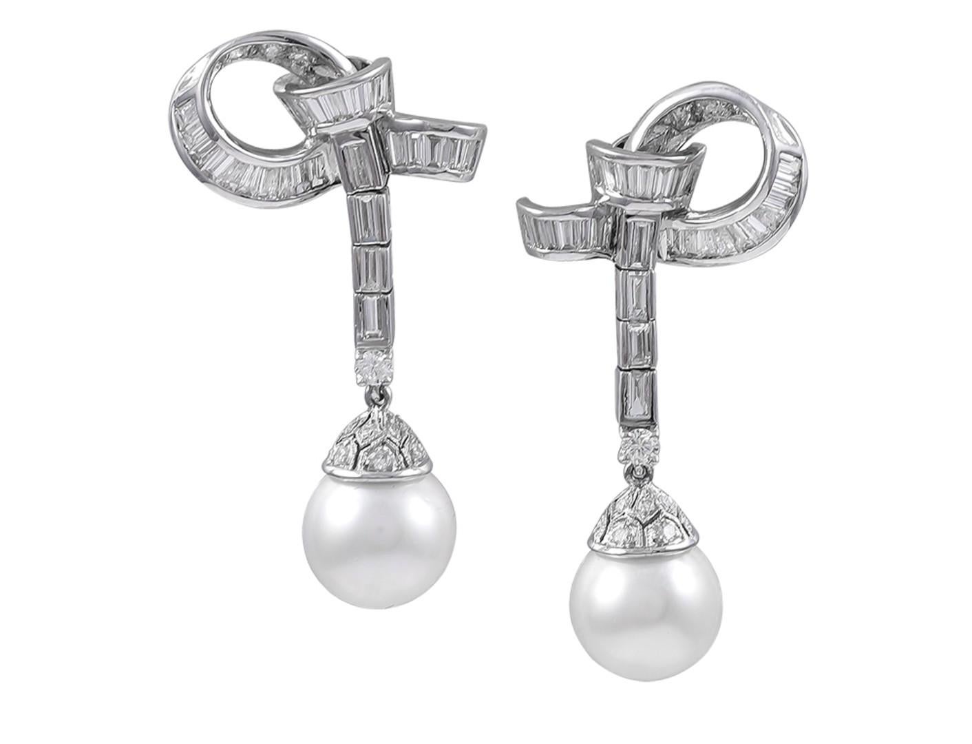 Sophia D, 3.46 Carat Pearl and Diamond Earrings In New Condition For Sale In New York, NY
