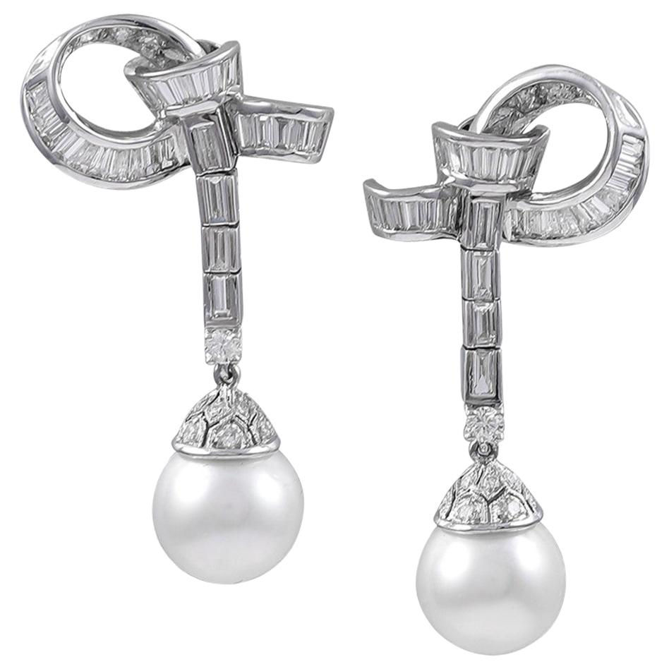 Sophia D, 3.46 Carat Pearl and Diamond Earrings For Sale