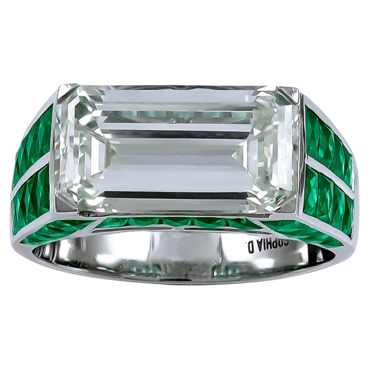 Sophia D. 3.58 Carat Baguette Diamond Center Art Deco Platinum Ring For Sale