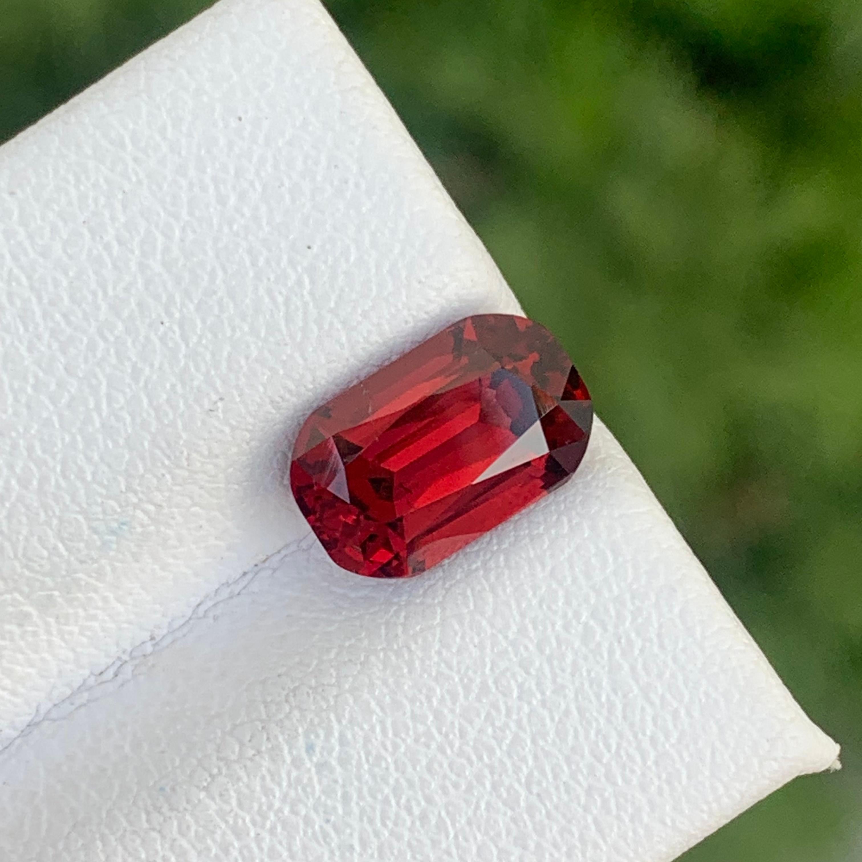 Loose Rhodolite Garnet
Weight : 3.70 Carats
Dimensions : 10.7x6.8x5.4 Mm
Origin : Tanzania Africa
Clarity : AAA 
Shape: Oval
Cut: Cushion
Certificate: On Demand
Treatment: Non
Color: Red
Rhodolite is a mixture of pyrope and almandite garnets. The