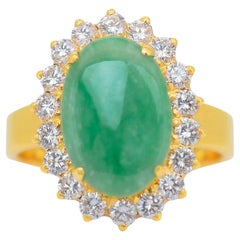Gorgeous 3.71ct Jadeite and Diamonds Cluster Ring in 21k Yellow Gold