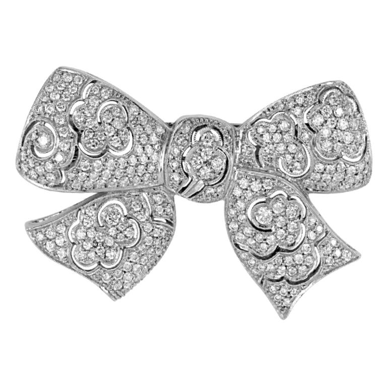 Sophia D 4.16 Carat Bow Tie Design All Diamond Platinum Brooch For Sale