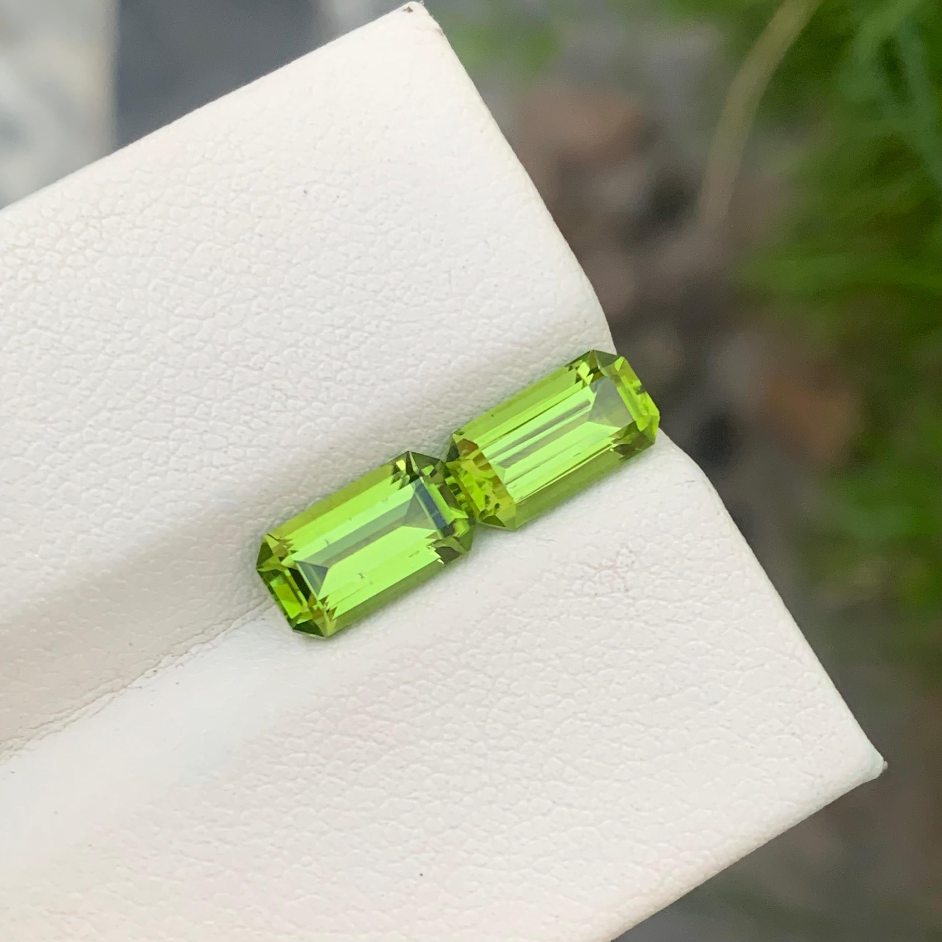 Faceted Peridot
Weight: 4.20 Carats 
Size: 1.95 & 2.15 Carats
Treatment: Non
Shape: Emerald 
Color: Green
Certificate: On Client Demand 
Treatment: Natural 
Peridot, often referred to as the 