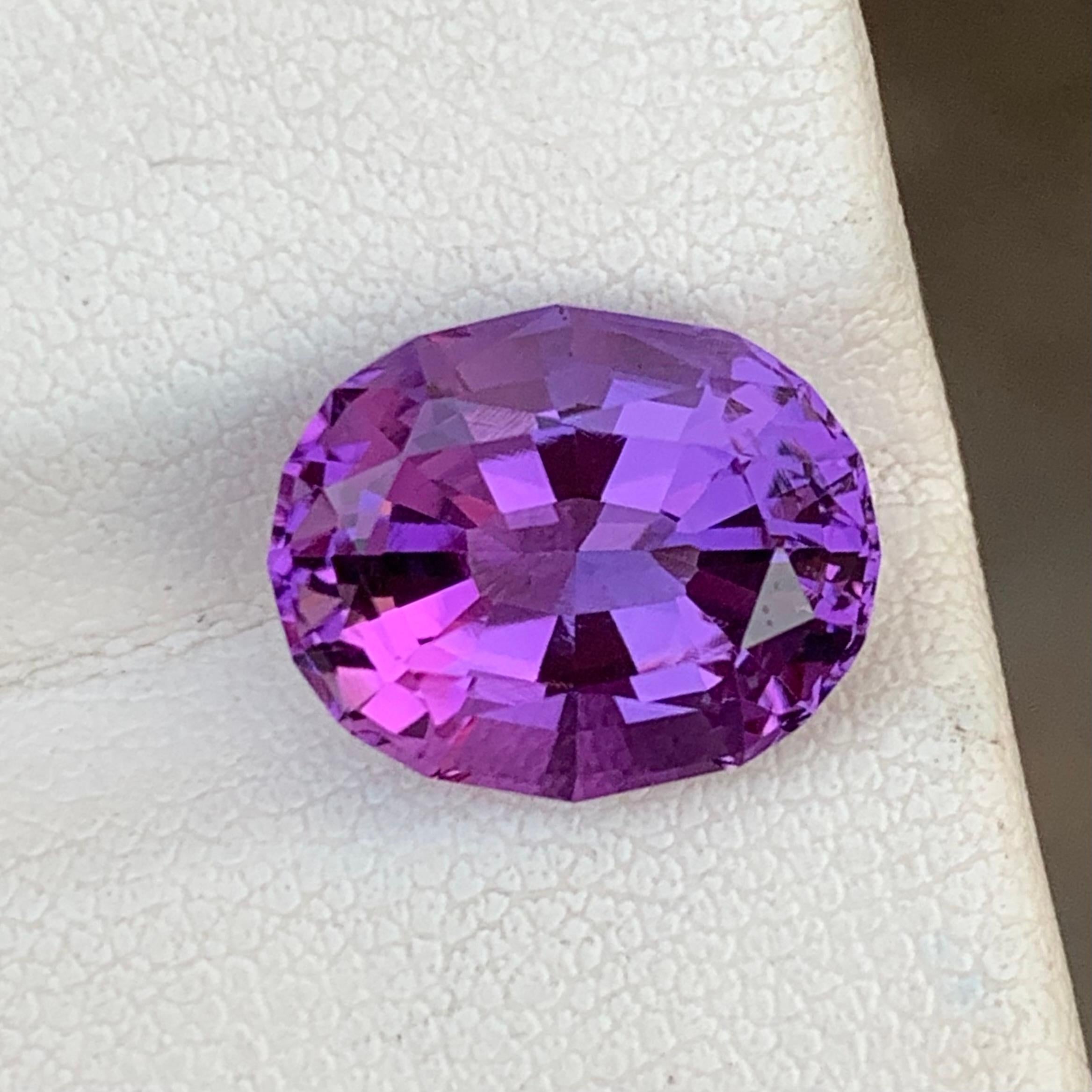Loose Amethyst 
Weight: 4.60 Carats 
Dimension: 12x9.7x7.2 Mm
Origin: Brazil
Shape: Oval
Color: Purple
Treatment: Non
Certificate: On Client Demand 
Amethyst, a captivating purple variety of quartz, has captivated civilizations for centuries with
