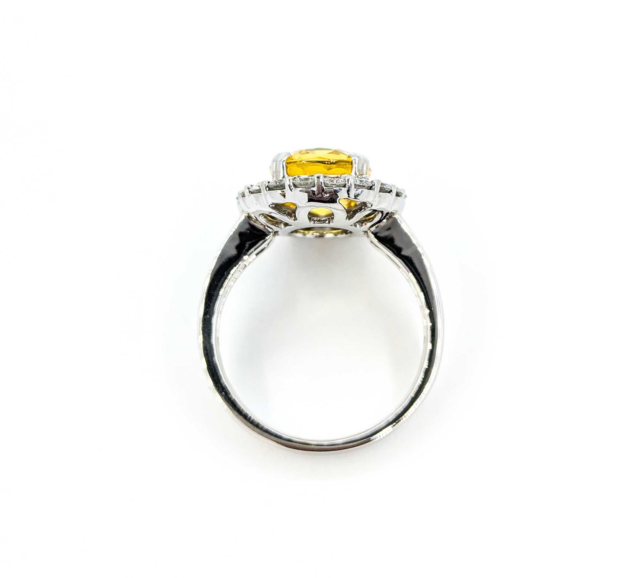 Wunderschöner Halo-Ring aus 18 Karat Weißgold mit 4,75 Karat gelbem Saphir und Diamant 1