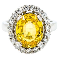 Wunderschöner Halo-Ring aus 18 Karat Weißgold mit 4,75 Karat gelbem Saphir und Diamant