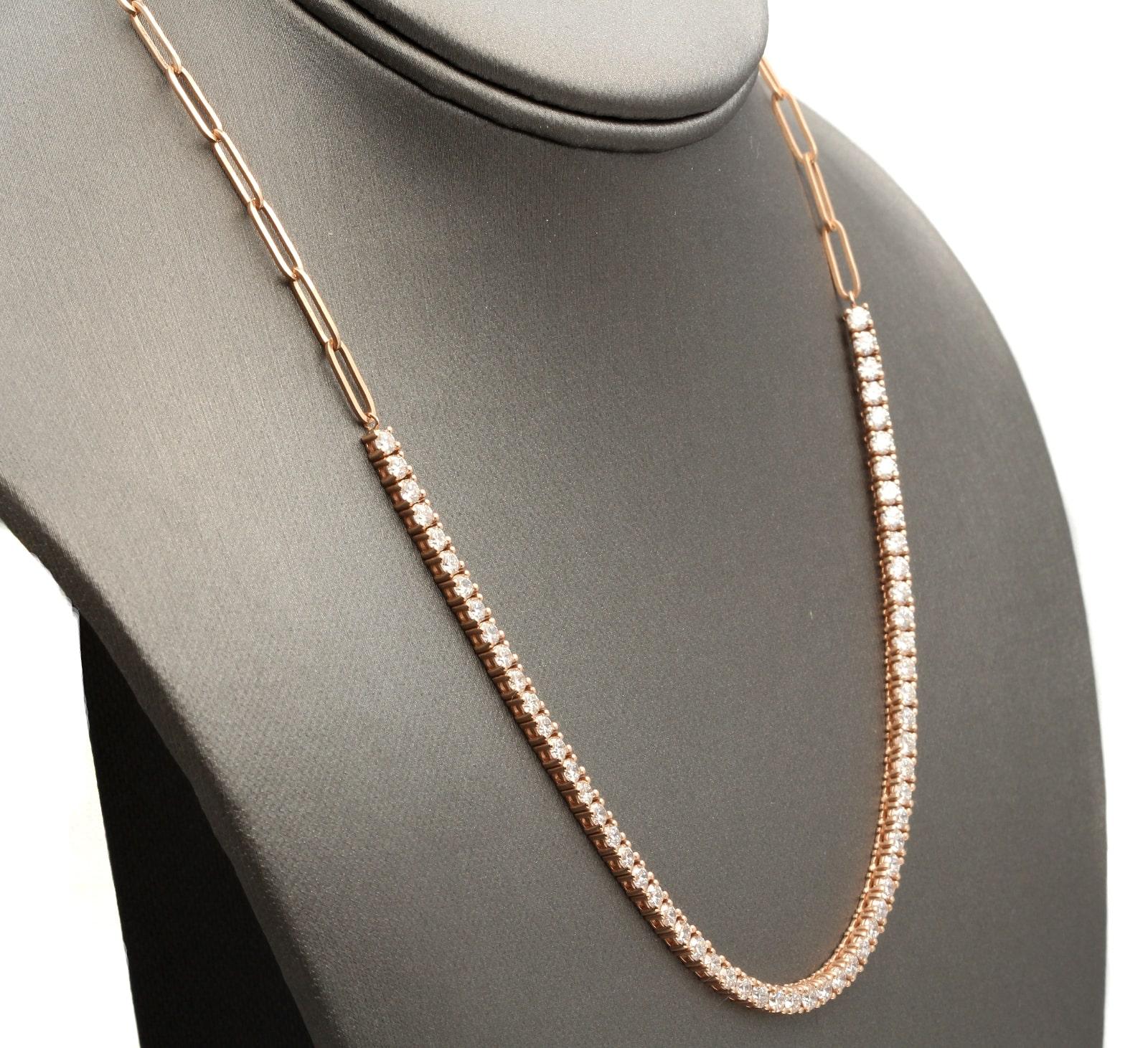 Gorgeous 5.00Ct Natural Diamond 14k Solid Rose Gold Tennis Paper Clip Style Necklace

Amazing looking piece! 

Stamped: 14k

Total Natural Round Diamond Weight is: Approx. 5.00 Carats (61pcs.) (G-H / SI1-SI2) 

Chain Length is: Approx. 17 inches
