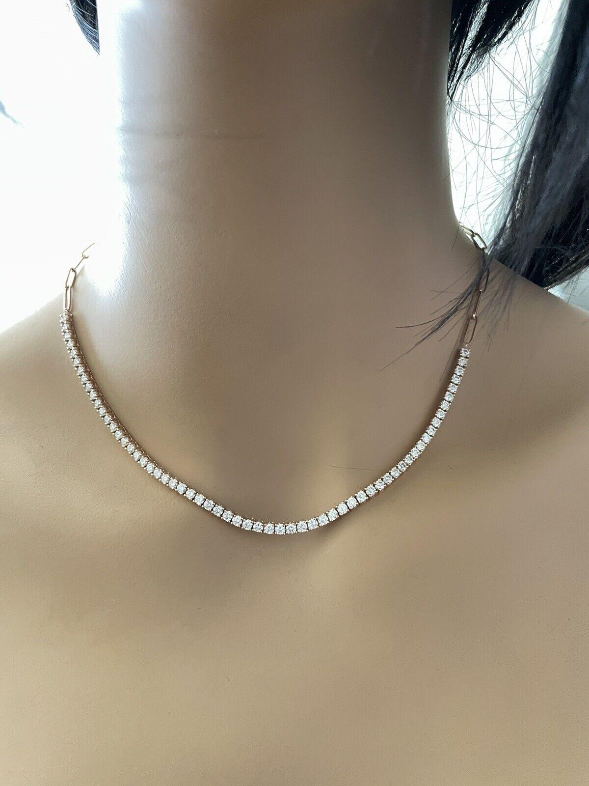 Women's Gorgeous 5.00ct Natural Diamond 14k Rose Gold Tennis Paper Clip Style Necklace For Sale