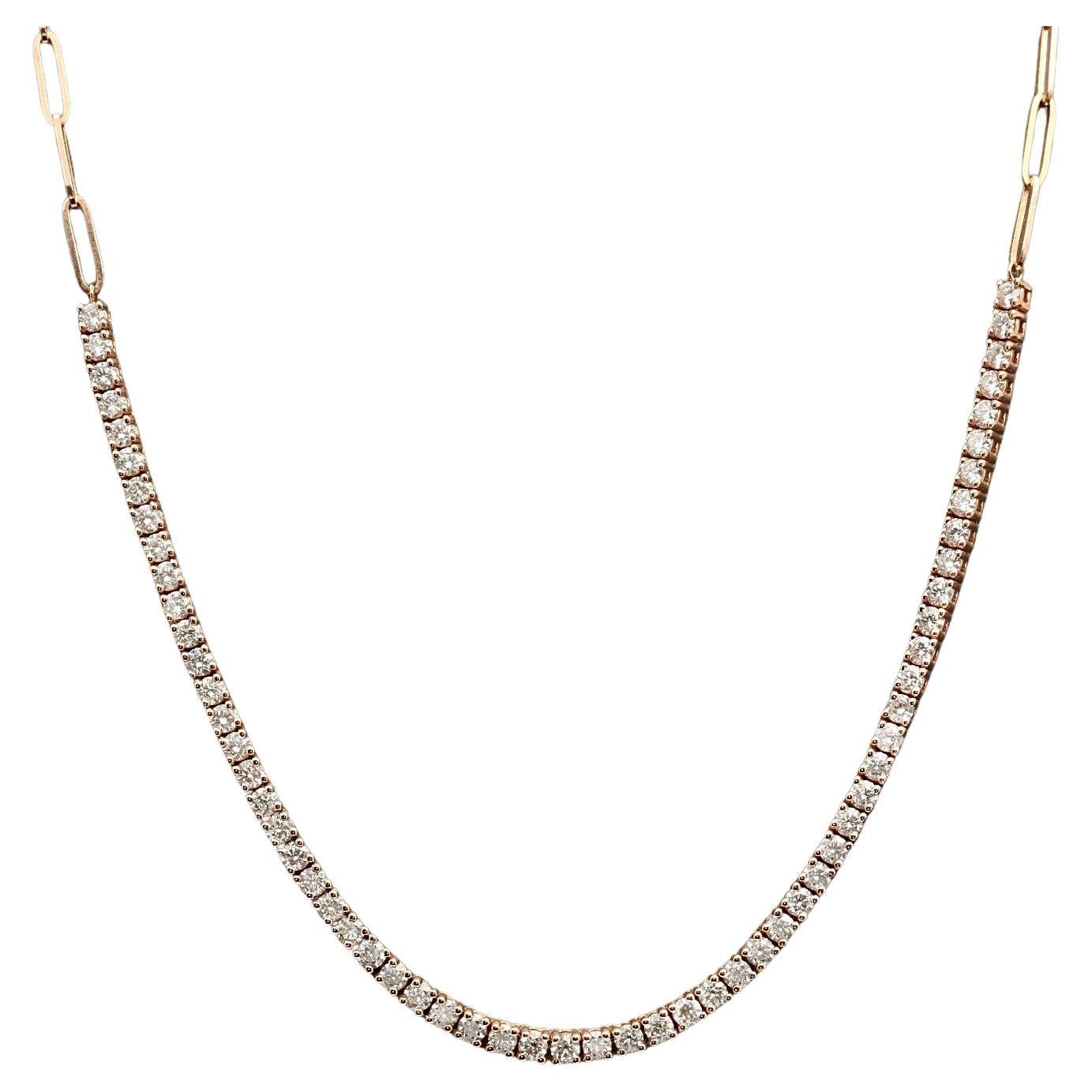 Wunderschöne 5,00 Karat natürlicher Diamant 14k Roségold Tennis Papier Clip Style Halskette im Angebot