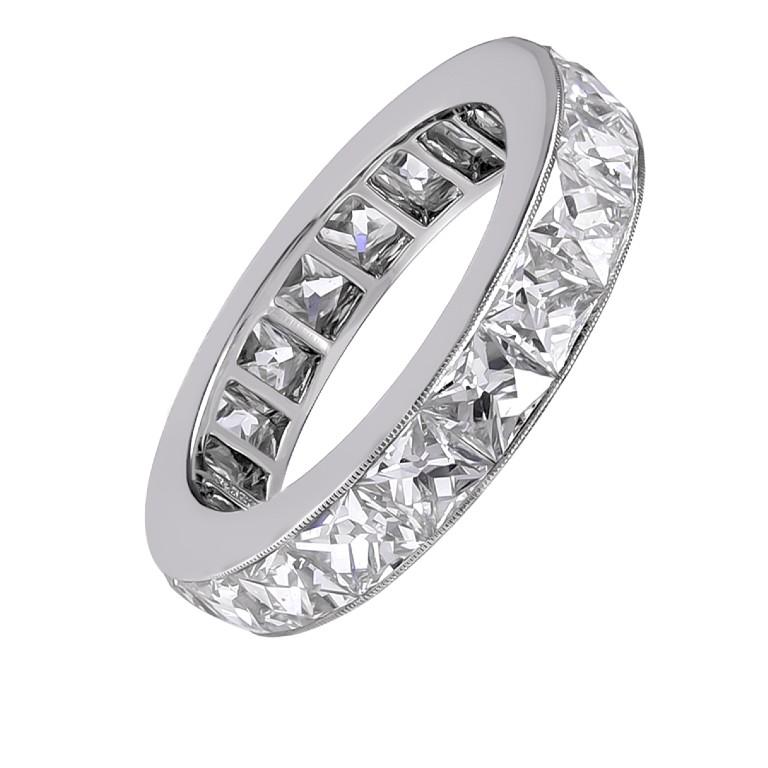 This exclusive platinum eternity band ring has been crafted with French cut diamonds  with a total carat weight of 5.05. 

Sophia D by Joseph Dardashti LTD has been known worldwide for 35 years and are inspired by classic Art Deco design that merges
