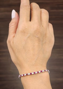 Wunderschönes 5,14 Karat Platin Natürlicher Burma-Rubin & Diamant Tennis-Armband