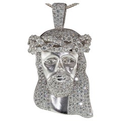 Gorgeous 5.75 Carat Diamond Jesus Portrait Pendant in White Gold