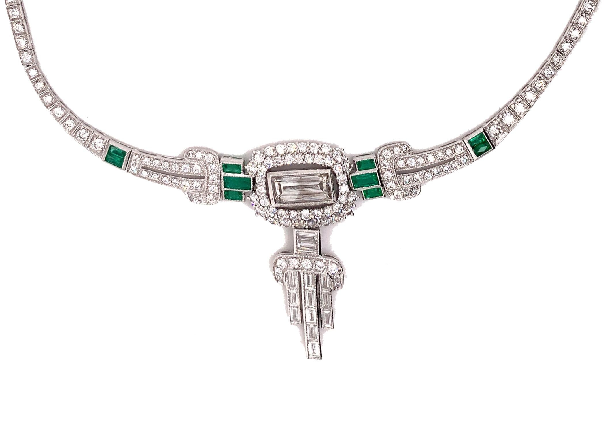 Baguette Cut Sophia D. 5.81 Carat Emerald and Diamond Platinum Necklace For Sale