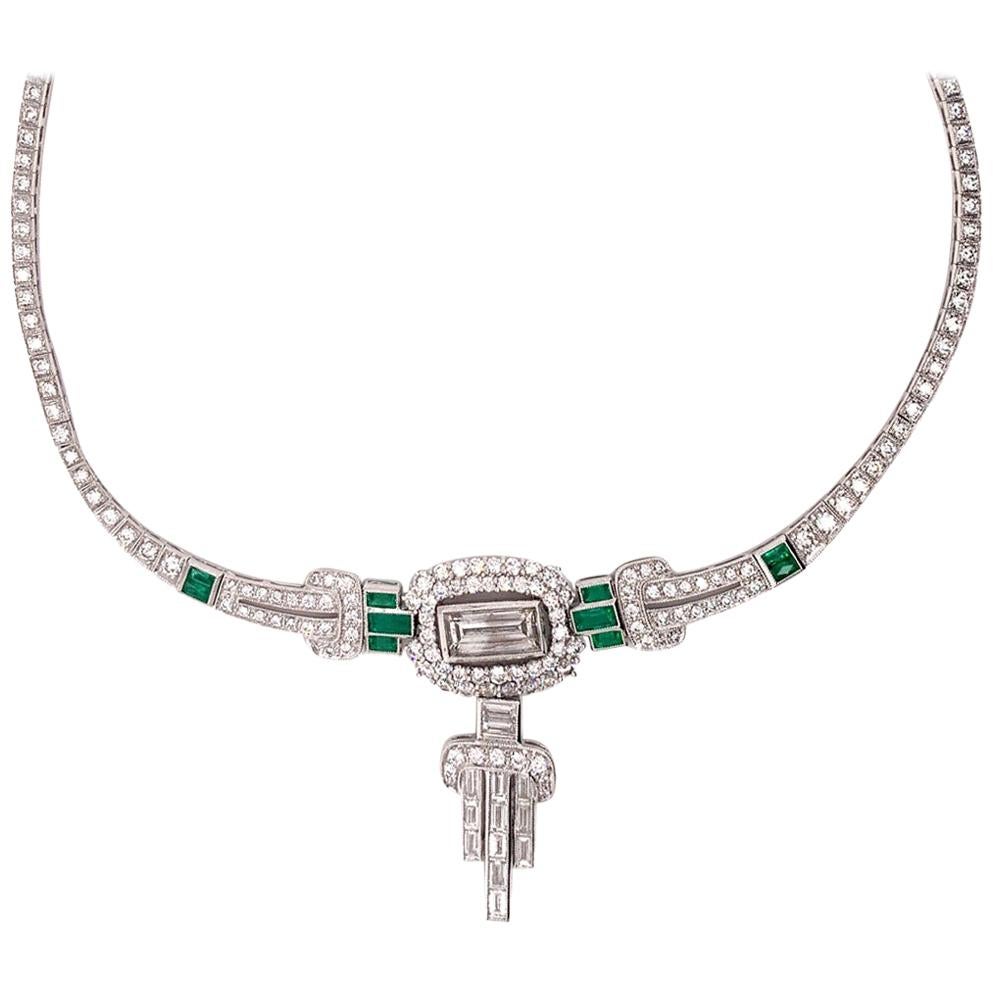 Sophia D. 5.81 Carat Emerald and Diamond Platinum Necklace For Sale