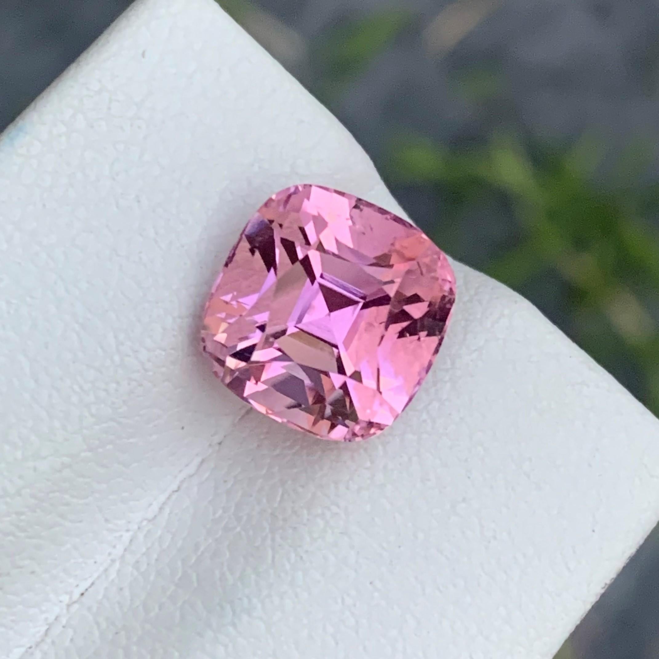 Faceted Tourmaline
Weight: 5.85 Carats
Dimension: 10.2x10x8.8 Mm
Origin: Kunar Afghanistan
Color: Pink
Shape: Cushion
Clarity: Eye Clean
Certificate: On Demand

With a rating between 7 and 7.5 on the Mohs scale of mineral hardness, tourmaline