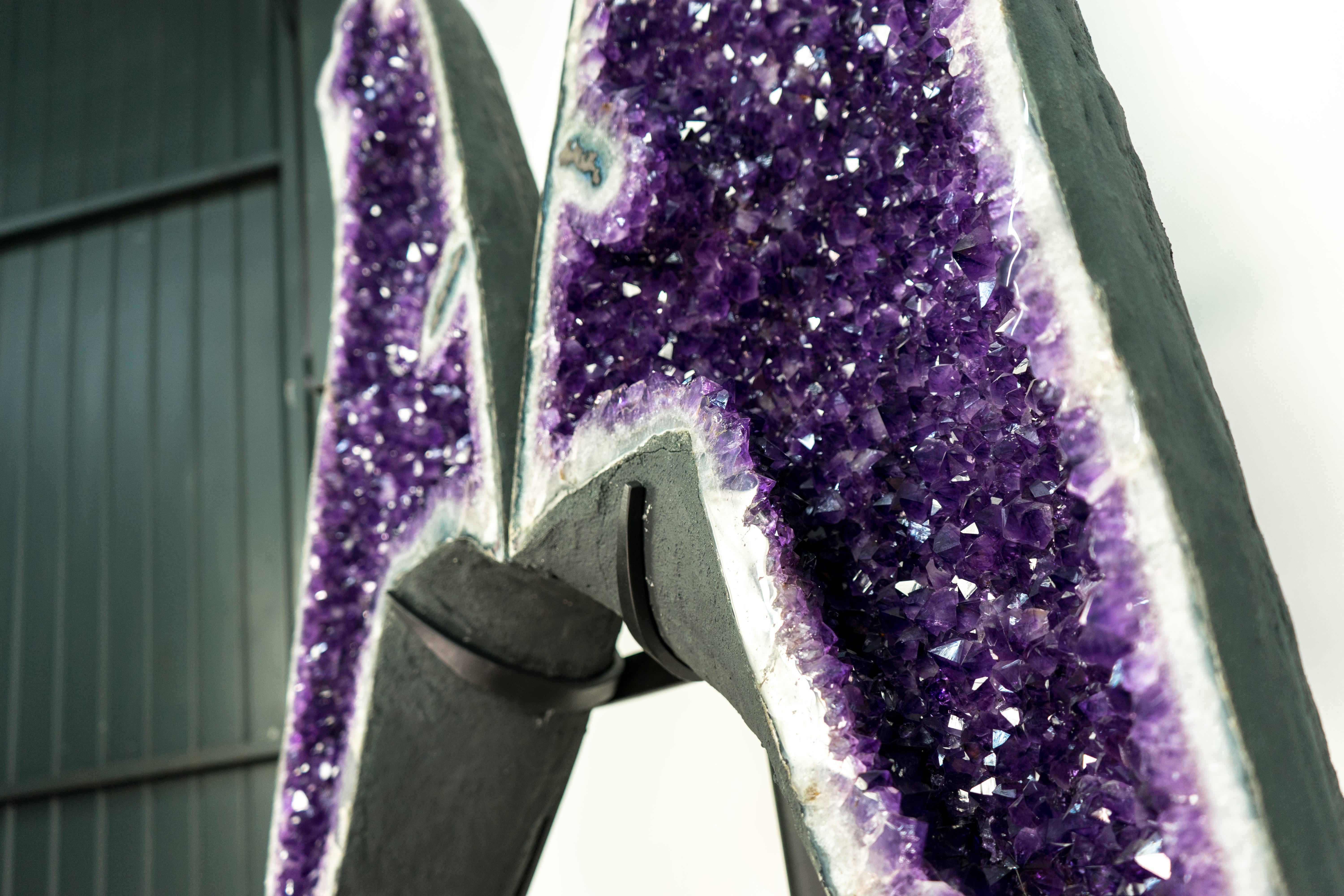 Gorgeous 6.1 Ft. Tall Amethyst Geode Wings with AAA Deep Purple Amethyst Druzy  For Sale 4