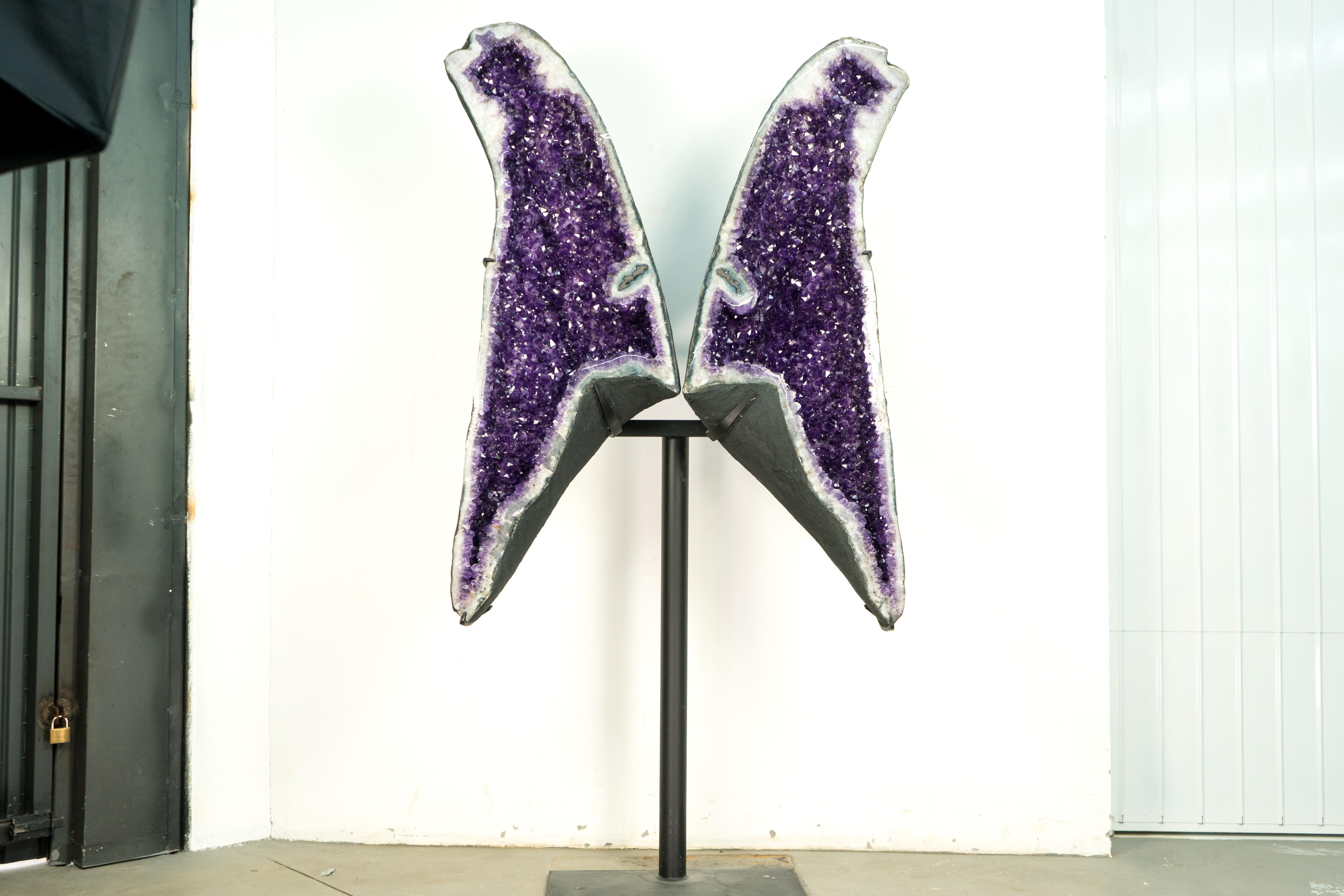 Contemporary Gorgeous 6.1 Ft. Tall Amethyst Geode Wings with AAA Deep Purple Amethyst Druzy  For Sale