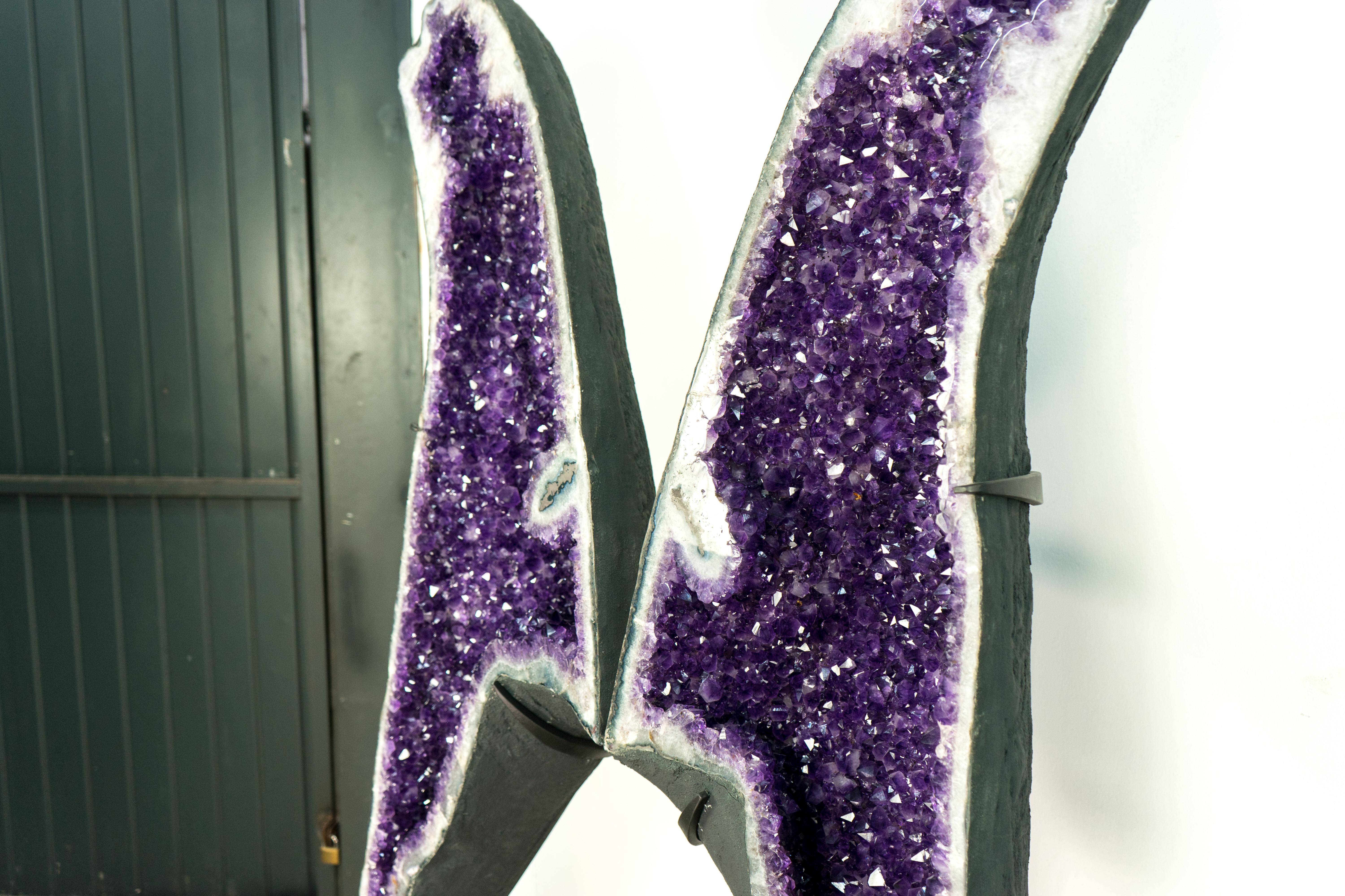 Gorgeous 6.1 Ft. Tall Amethyst Geode Wings with AAA Deep Purple Amethyst Druzy  For Sale 1