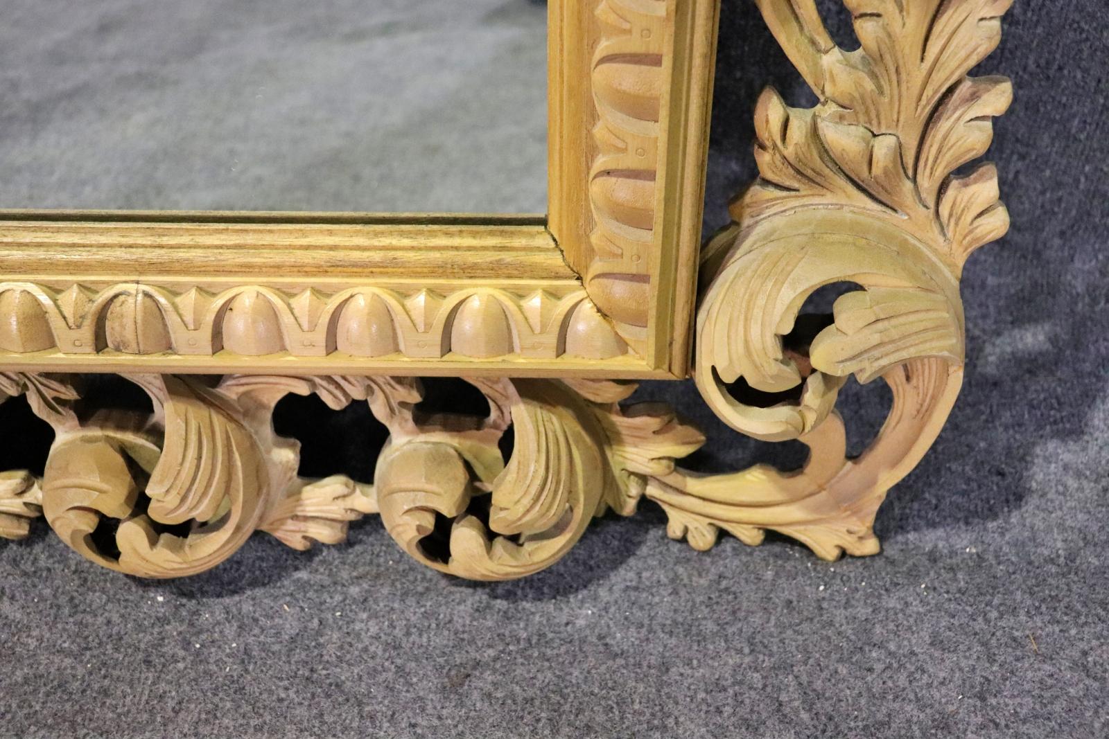 Gorgeous 6ft Tall Carved Beech Italian Rococo Mirror with Full Relief Leaves For Sale 5