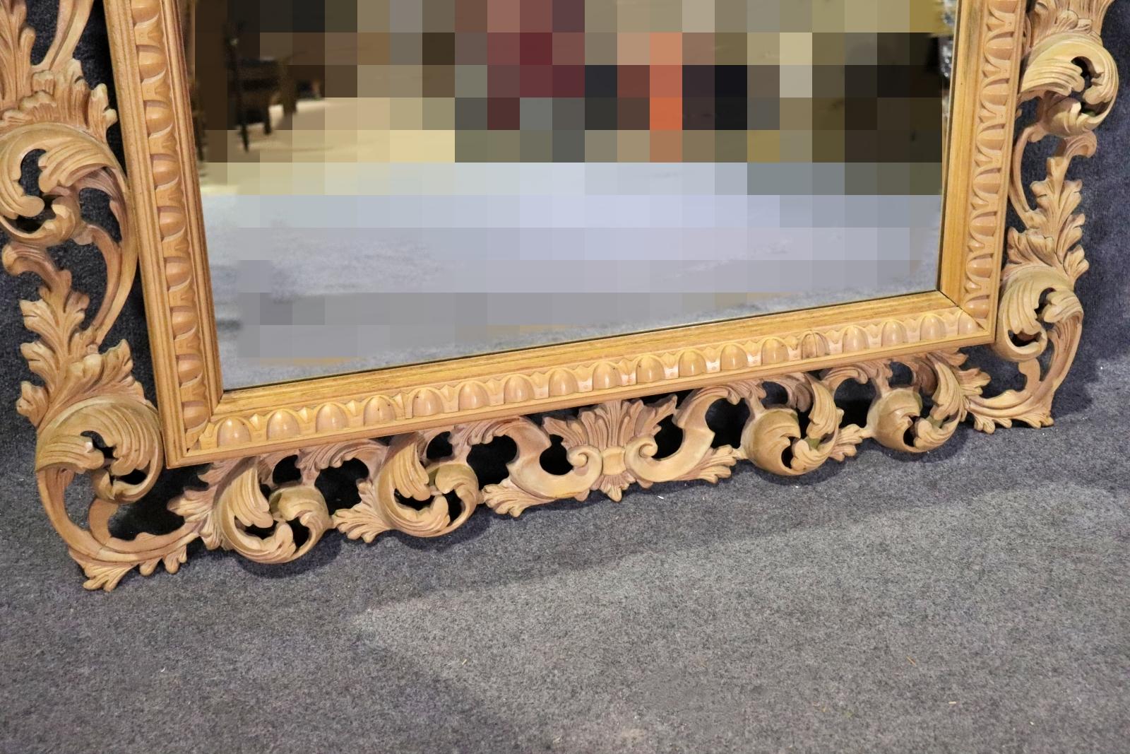 Rococo Revival Gorgeous 6ft Tall Carved Beech Italian Rococo Mirror with Full Relief Leaves For Sale