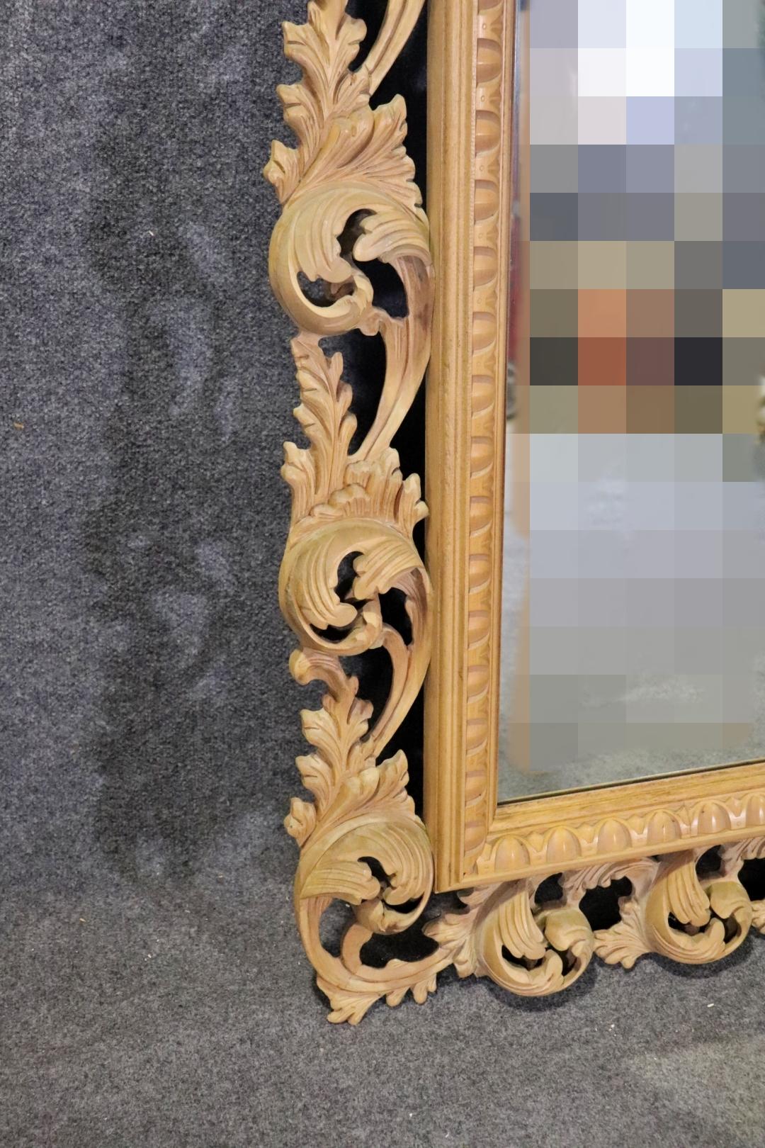 Gorgeous 6ft Tall Carved Beech Italian Rococo Mirror with Full Relief Leaves In Good Condition For Sale In Swedesboro, NJ