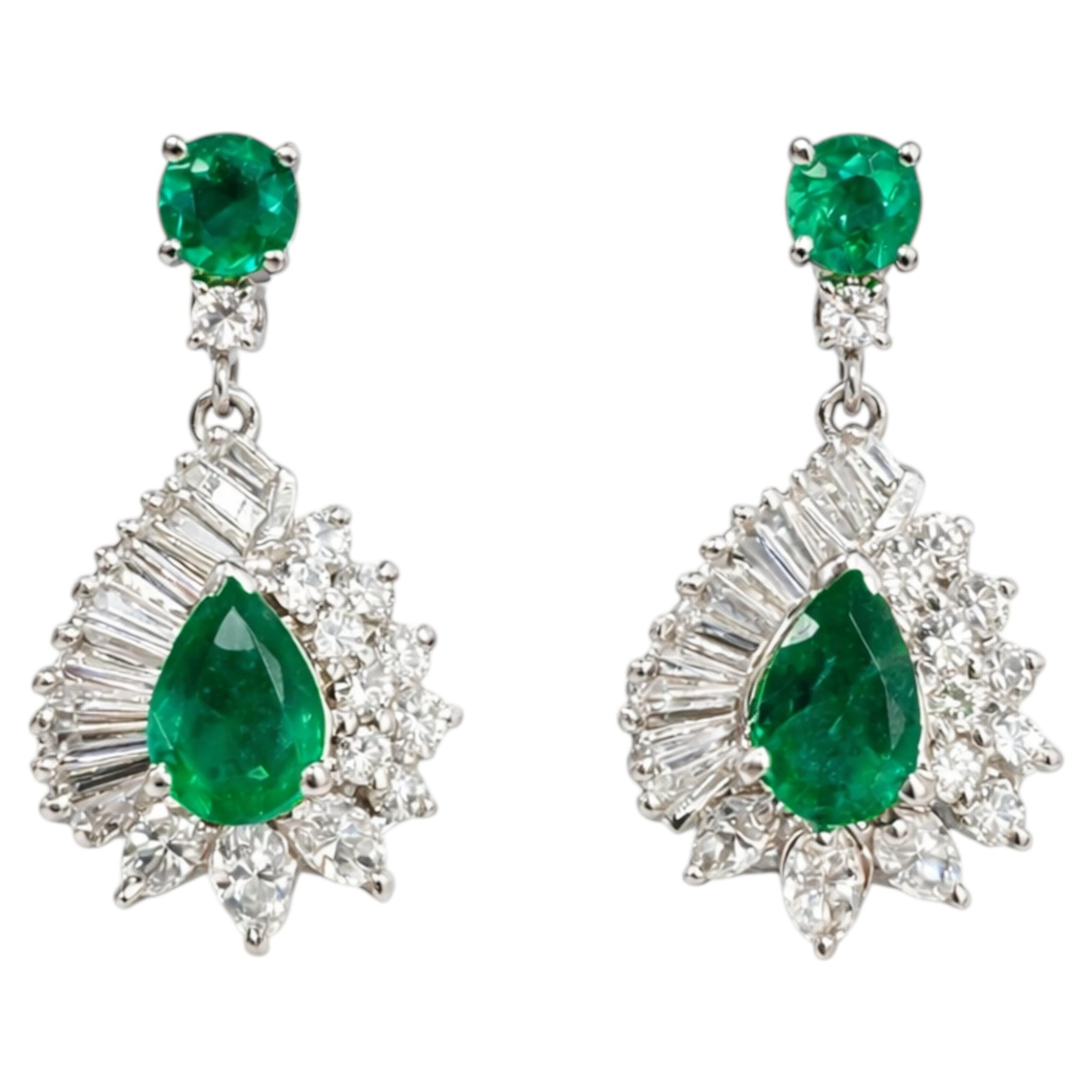 Gorgeous 7 Carat Emerald Diamond Drop Earrings in 18K White Gold