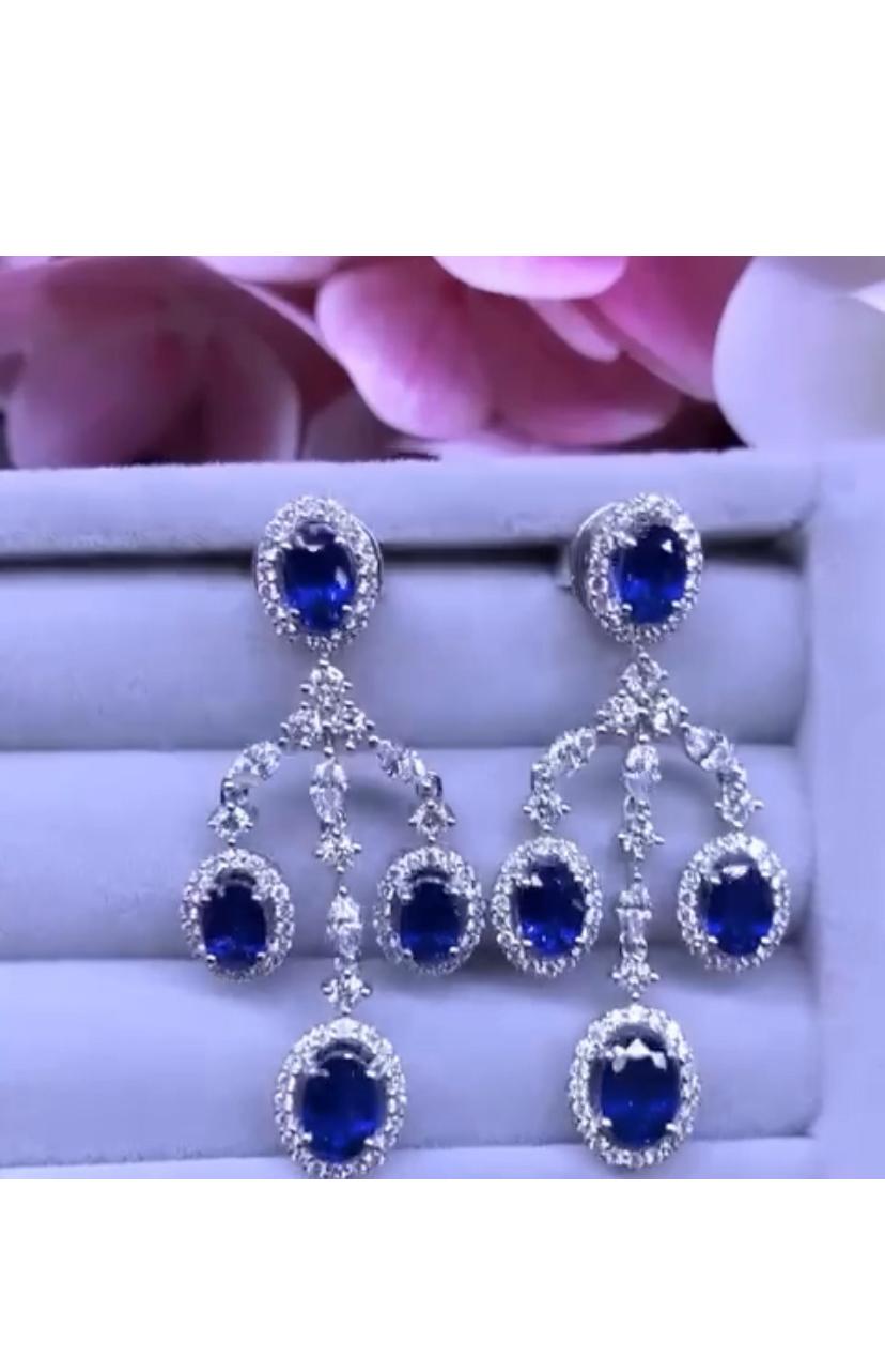 Oval Cut AIG  certified 5.33 ct of Ceylon sapphires and 2.03 ct of  diamonds on earrings For Sale