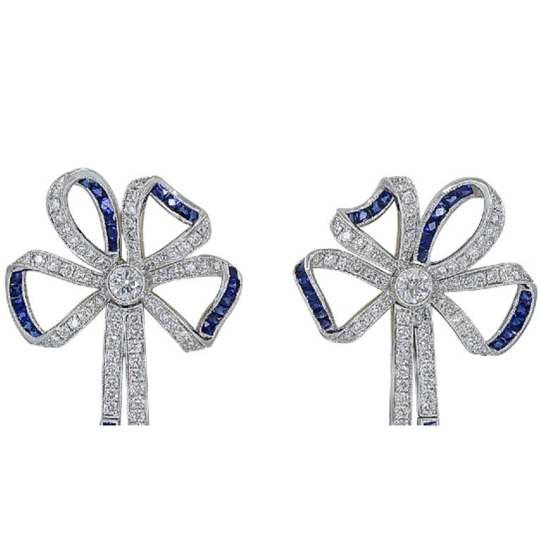 Sophia D. Aquamarine, Blue Sapphire and Diamond Earrings in Platinum In New Condition For Sale In New York, NY