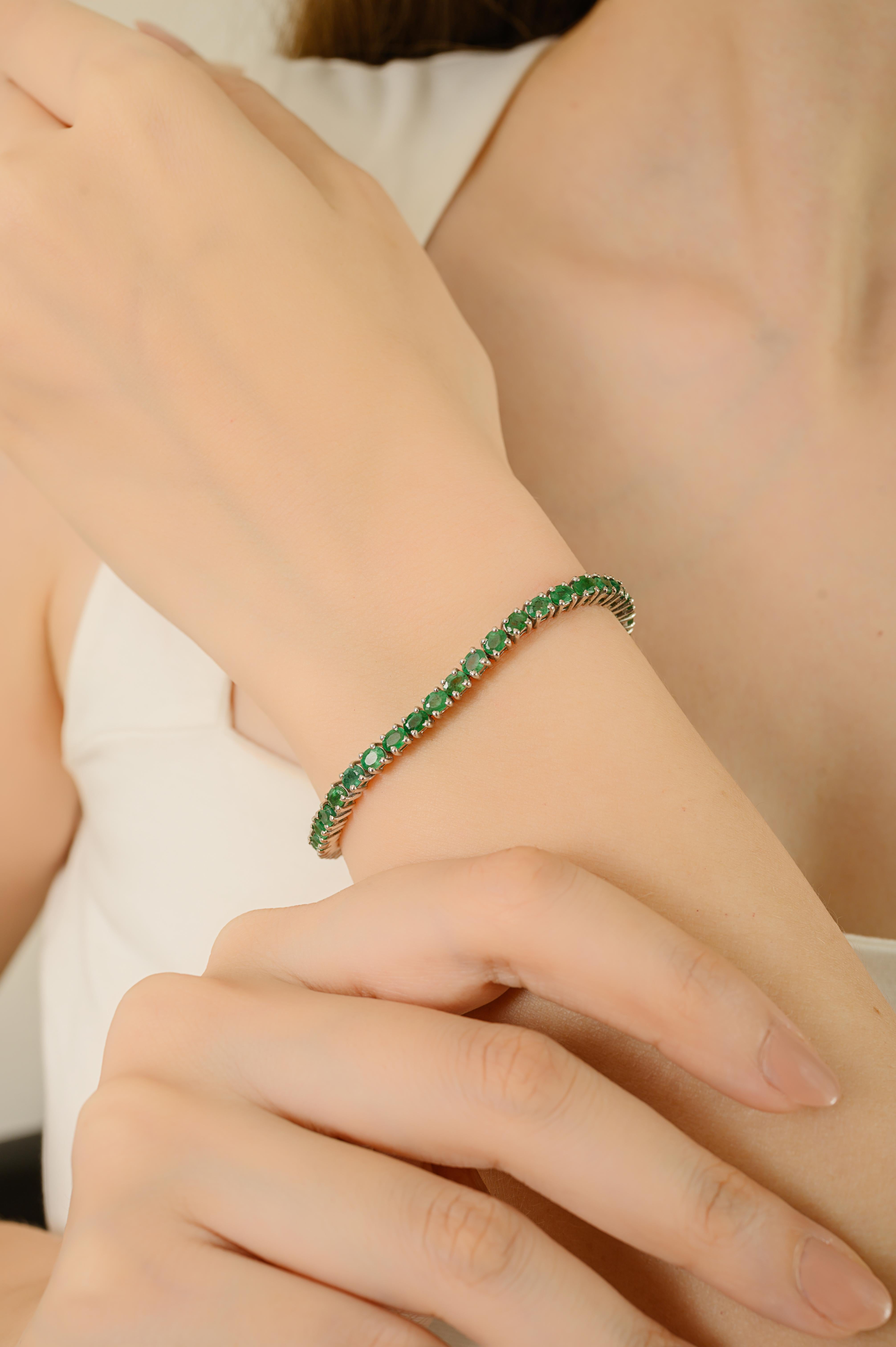 De las mujeres Preciosa pulsera de tenis clásica con esmeralda de 7,53 qt en plata 925 Regalo para mujer en venta