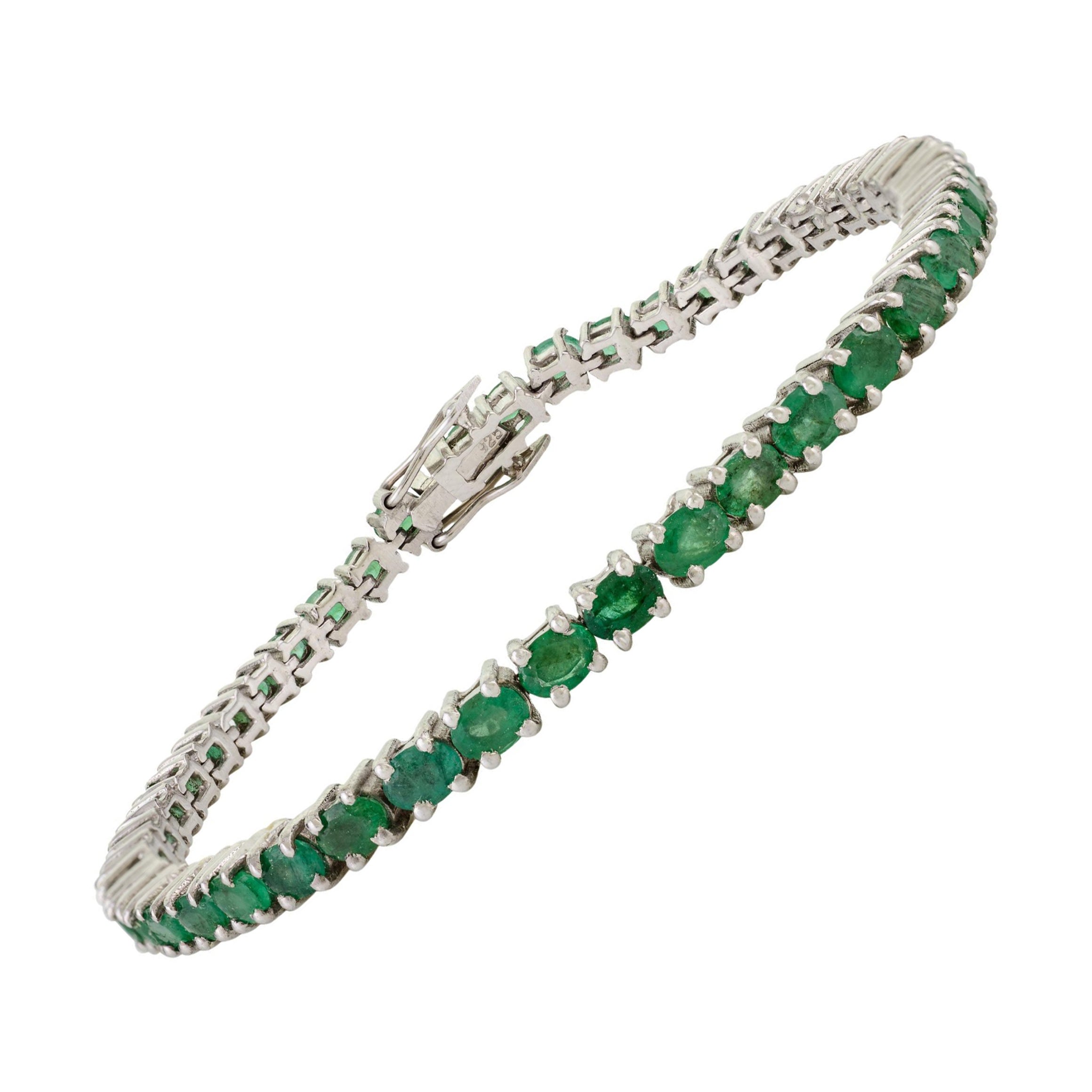 Magnifique bracelet de tennis classique en argent 925 avec 7,53 carats d'émeraudes Cadeau pour femmes