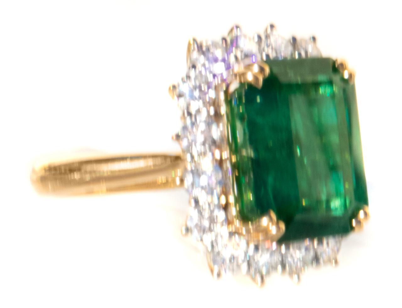 Emerald Cut Gorgeous 8 ct Emerald and Diamond 18K Ring