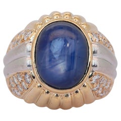 Gorgeous 8.72ct Star Sapphire and Diamonds Dome Ring in 18k Yellow Gold - IGI