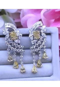 GIA Certified 2.05 Carats Fancy Yellow Brownish White Fans Diamonds Earrings