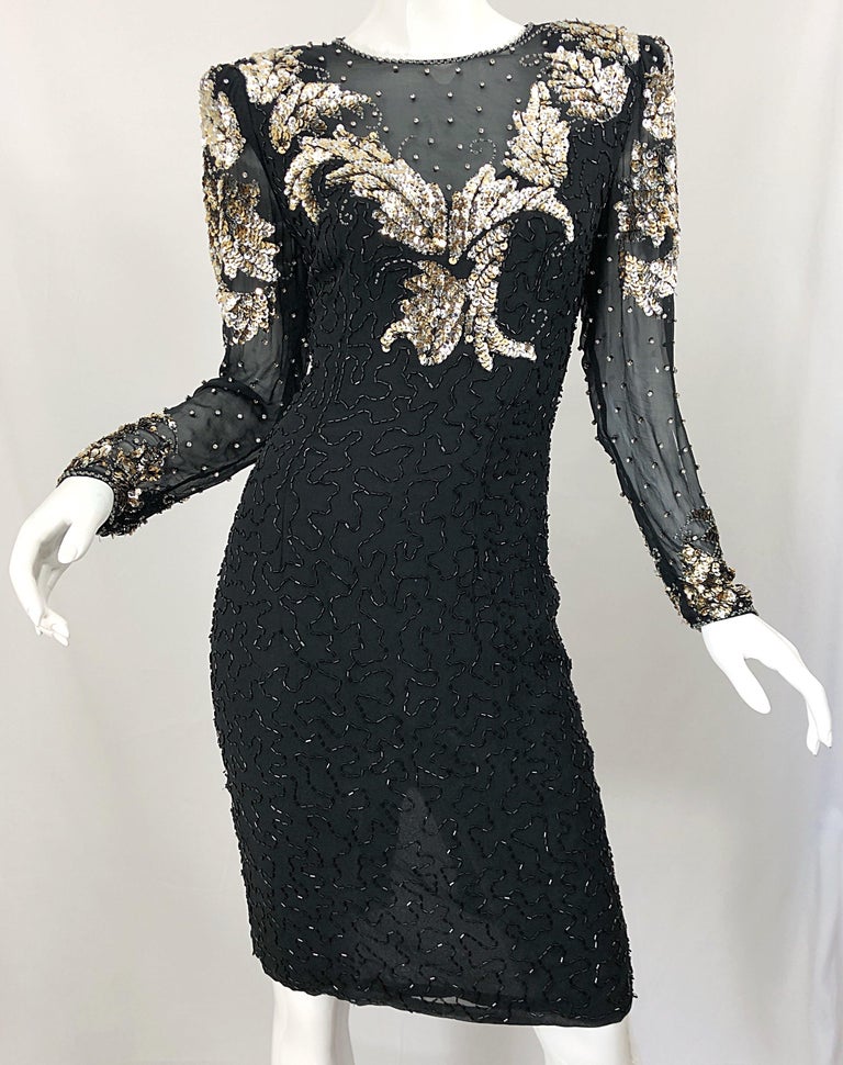 princess polly baby blue dress Gorgeous 90s Sz 6 Silk Chiffon Black + Silver + Gold Sequin Beaded Vintage  Dress For Sale at 1stDibs
