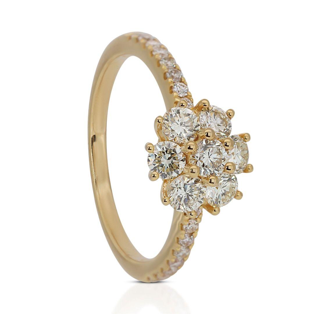 Women's Gorgeous 9k Yellow Gold Pave Cluster Ring with 1.05ct Natural Diamonds For Sale