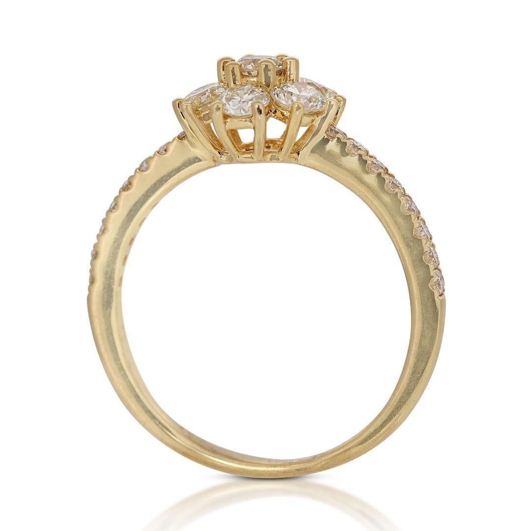 Gorgeous 9k Yellow Gold Pave Cluster Ring with 1.05ct Natural Diamonds For Sale 2