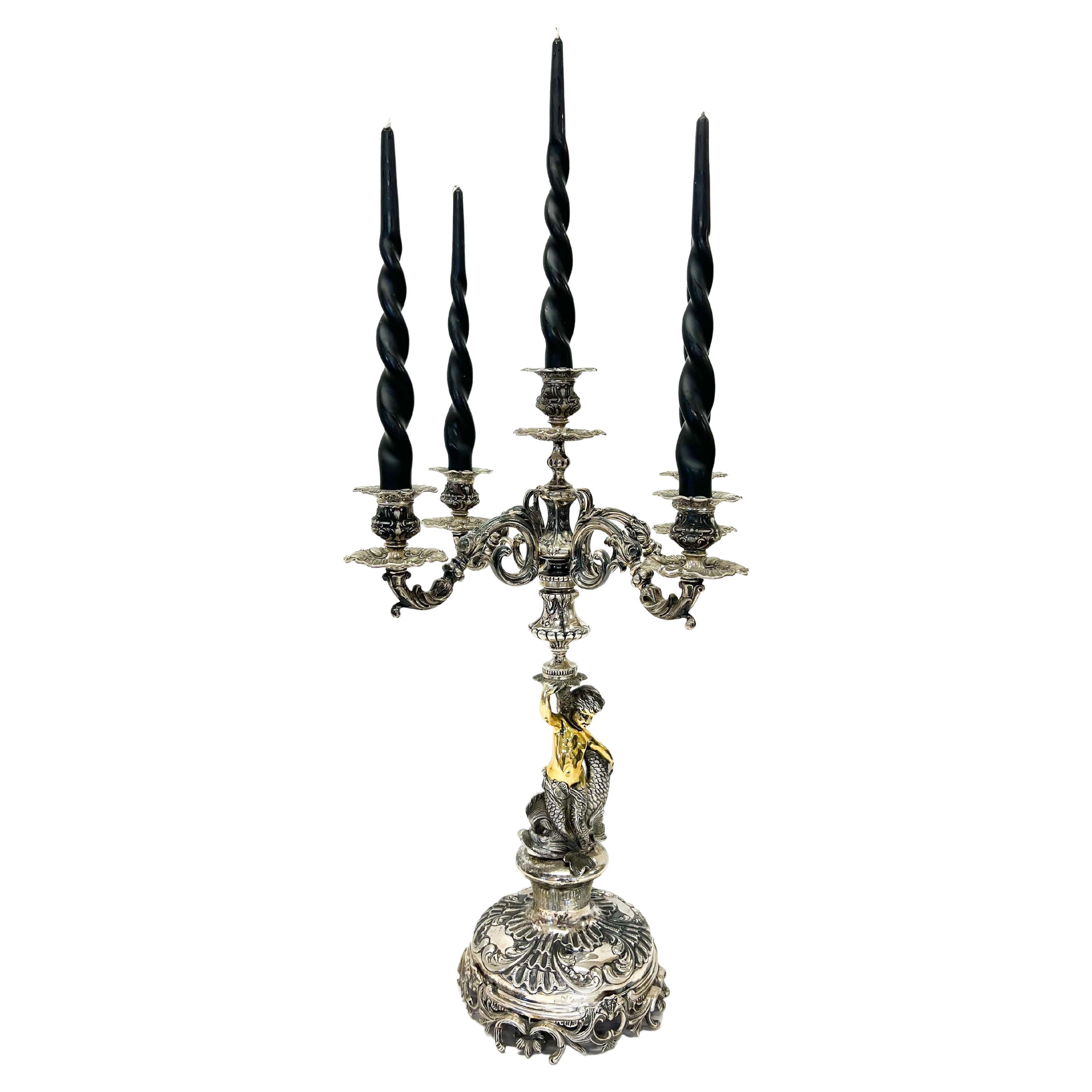 Gorgeous a Five-Branched Candelabrum Silver For Sale