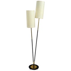 Vintage Gorgeous Almost Mint Midcentury Brass Floor Lamp with Two Large Fabric Shades