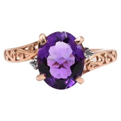 Gorgeous Amethyst and Diamond 14k Yellow Gold Ring