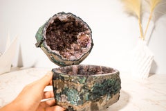 Amethyst Geode Jewelry Box with Rare Stalactite Formations and Golden Rutile