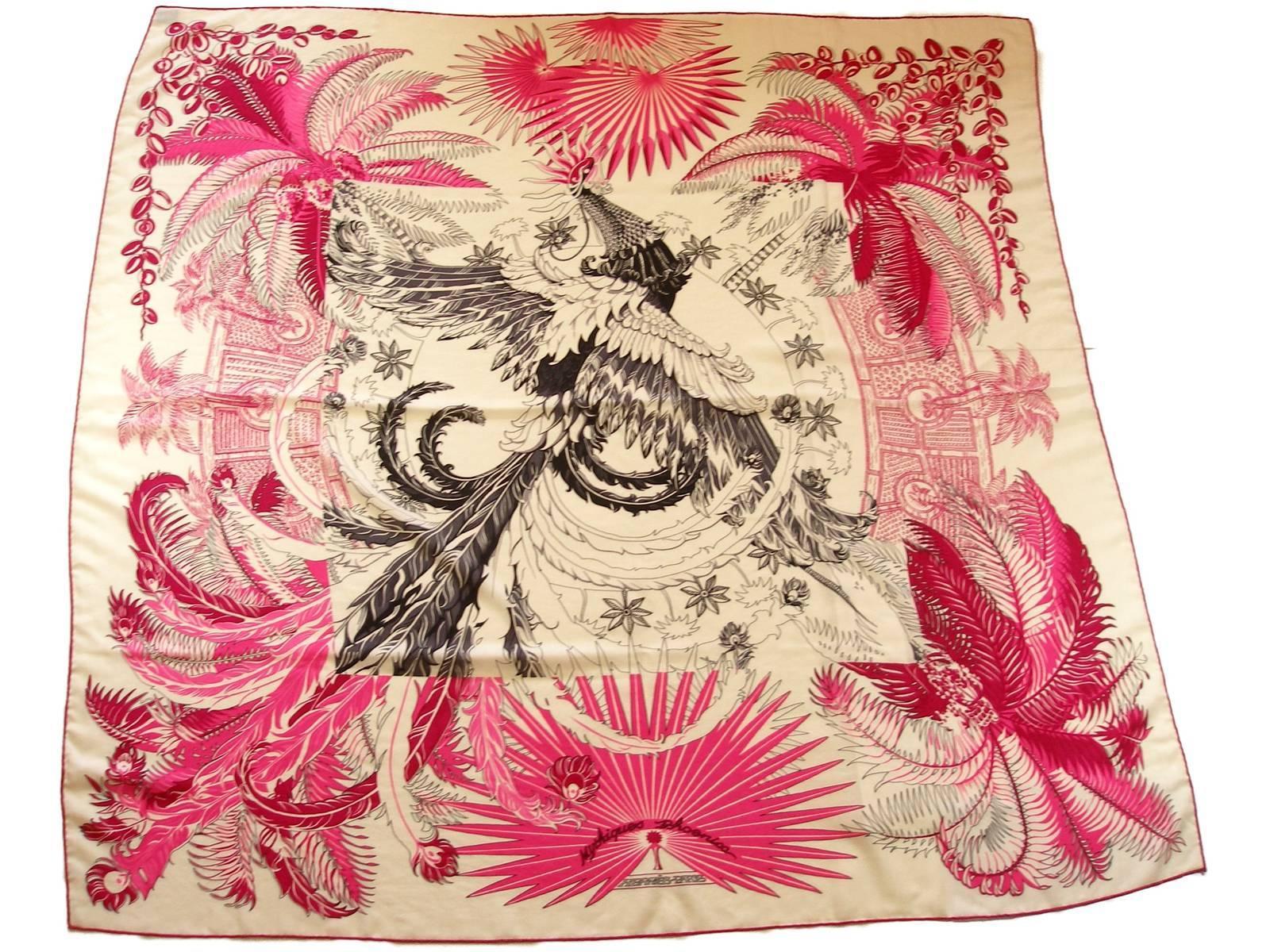 Gorgeous and Rare New Hermes Mythiques Phoenix Cashmere and Silk Shawl 140 cm  9