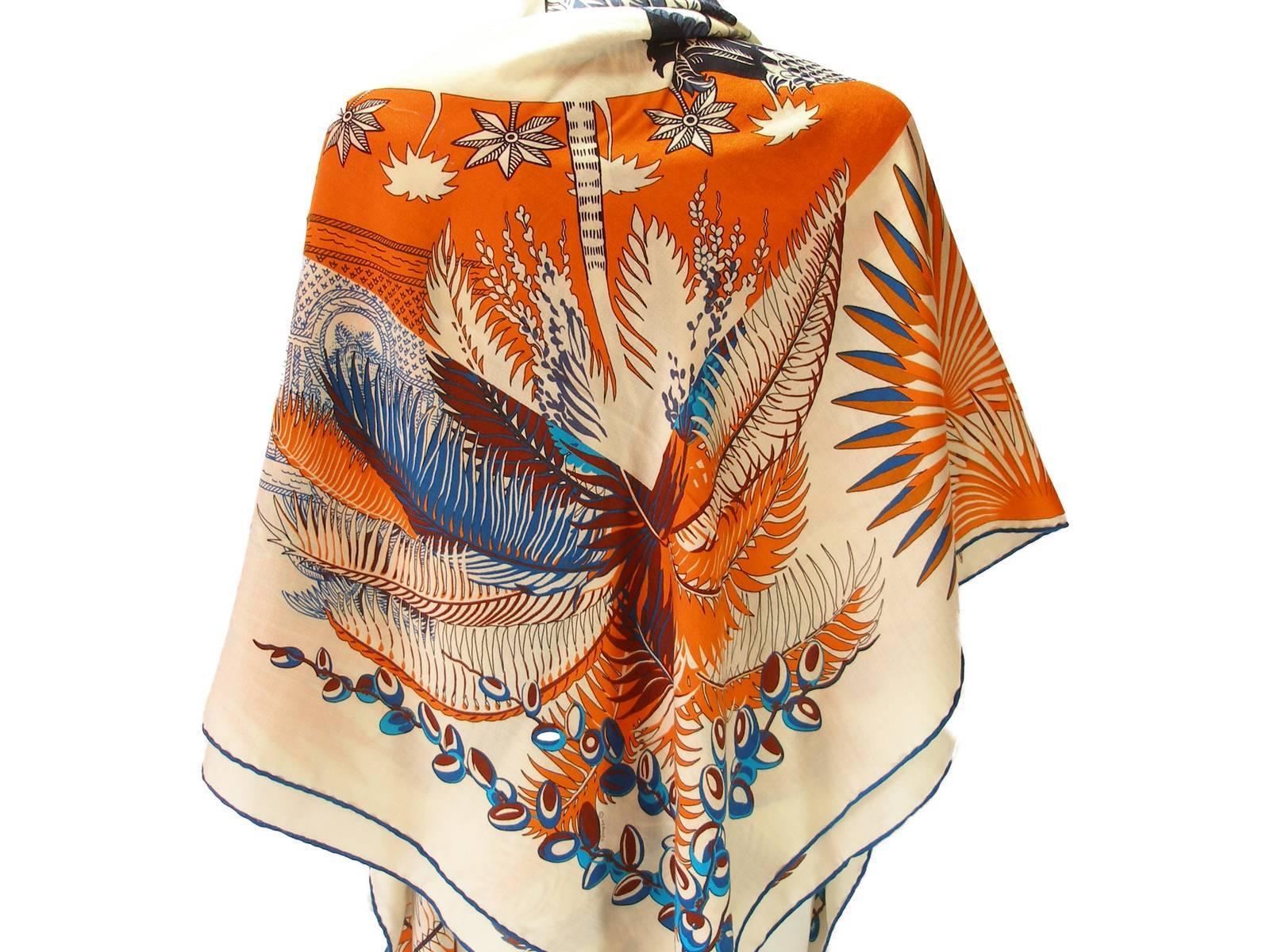 Beige Gorgeous and Rare New Hermes Mythiques Phoenix Cashmere and Silk Shawl 140 cm