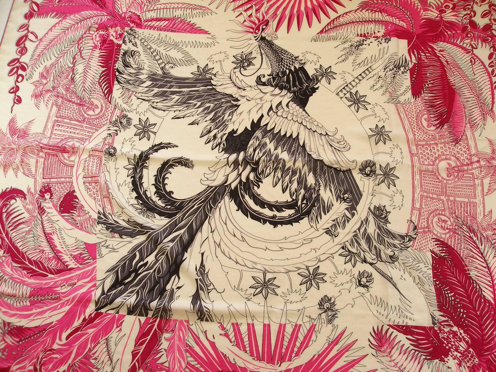 Gorgeous and Rare New Hermes Mythiques Phoenix Cashmere and Silk Shawl 140 cm  2