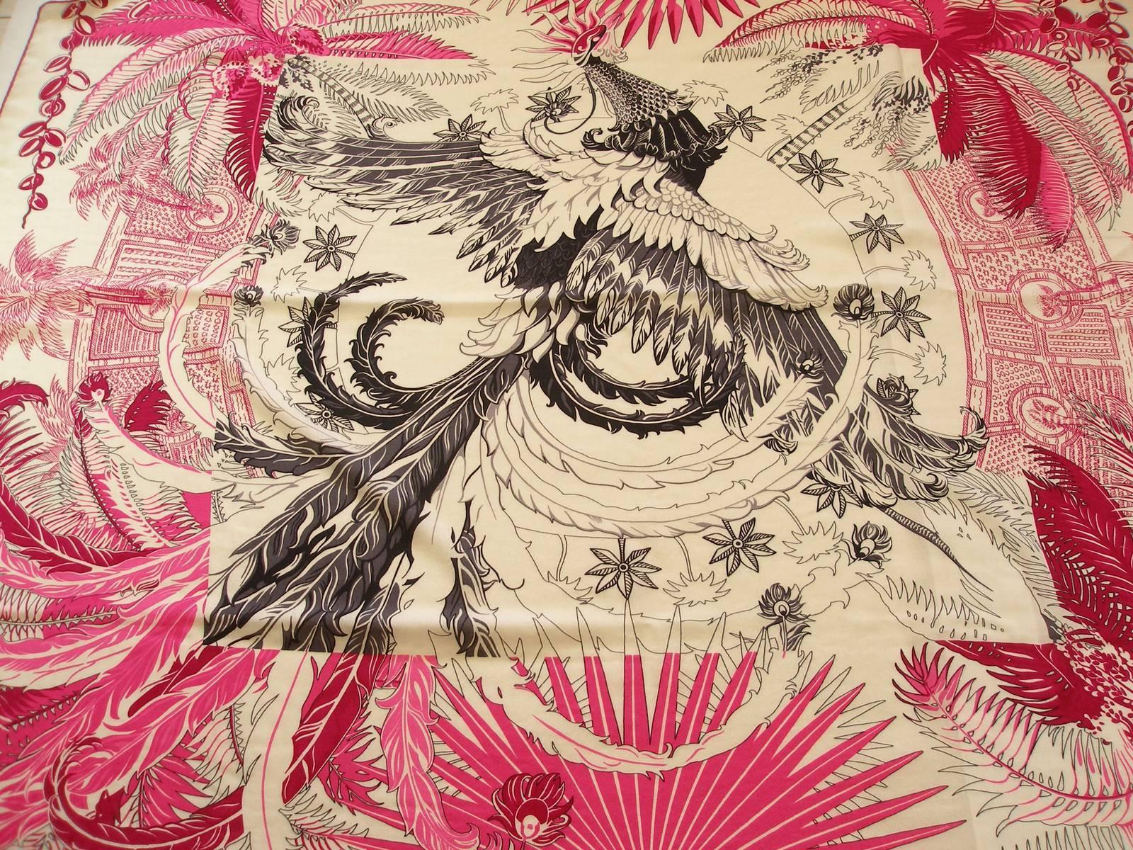 Gorgeous and Rare New Hermes Mythiques Phoenix Cashmere and Silk Shawl 140 cm  5