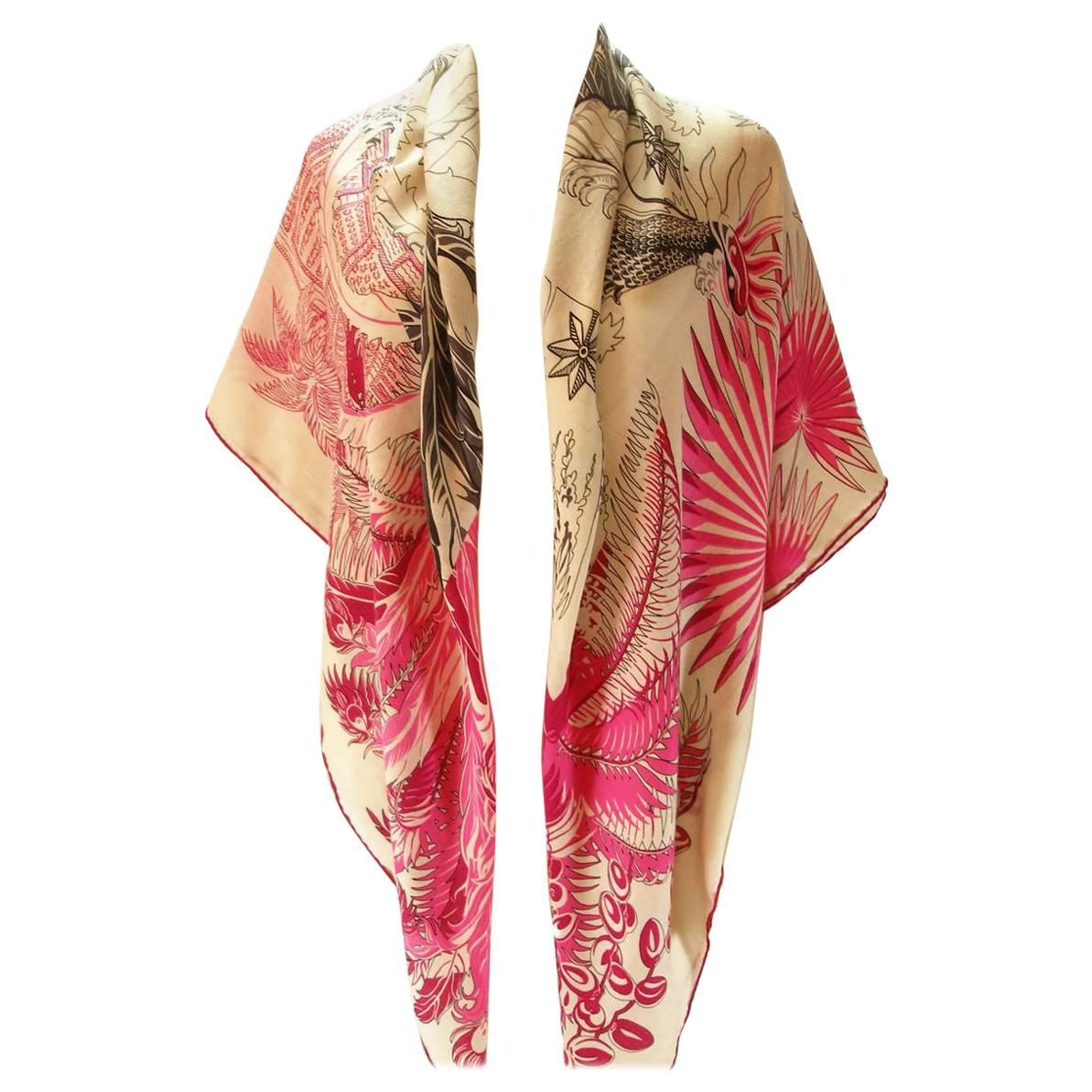 Gorgeous and Rare New Hermes Mythiques Phoenix Cashmere and Silk Shawl 140 cm