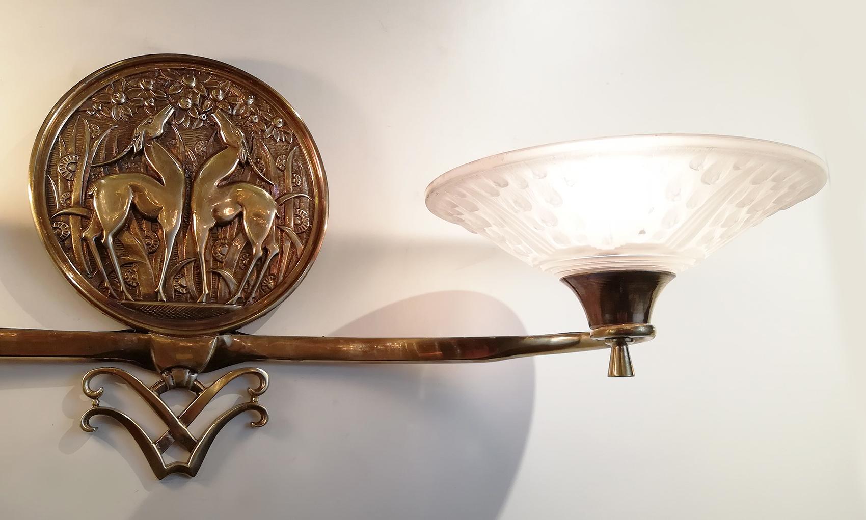 Frosted Gorgeous and Rare Pair of French Art Deco Sconces Signed Muller Frères Luneville For Sale