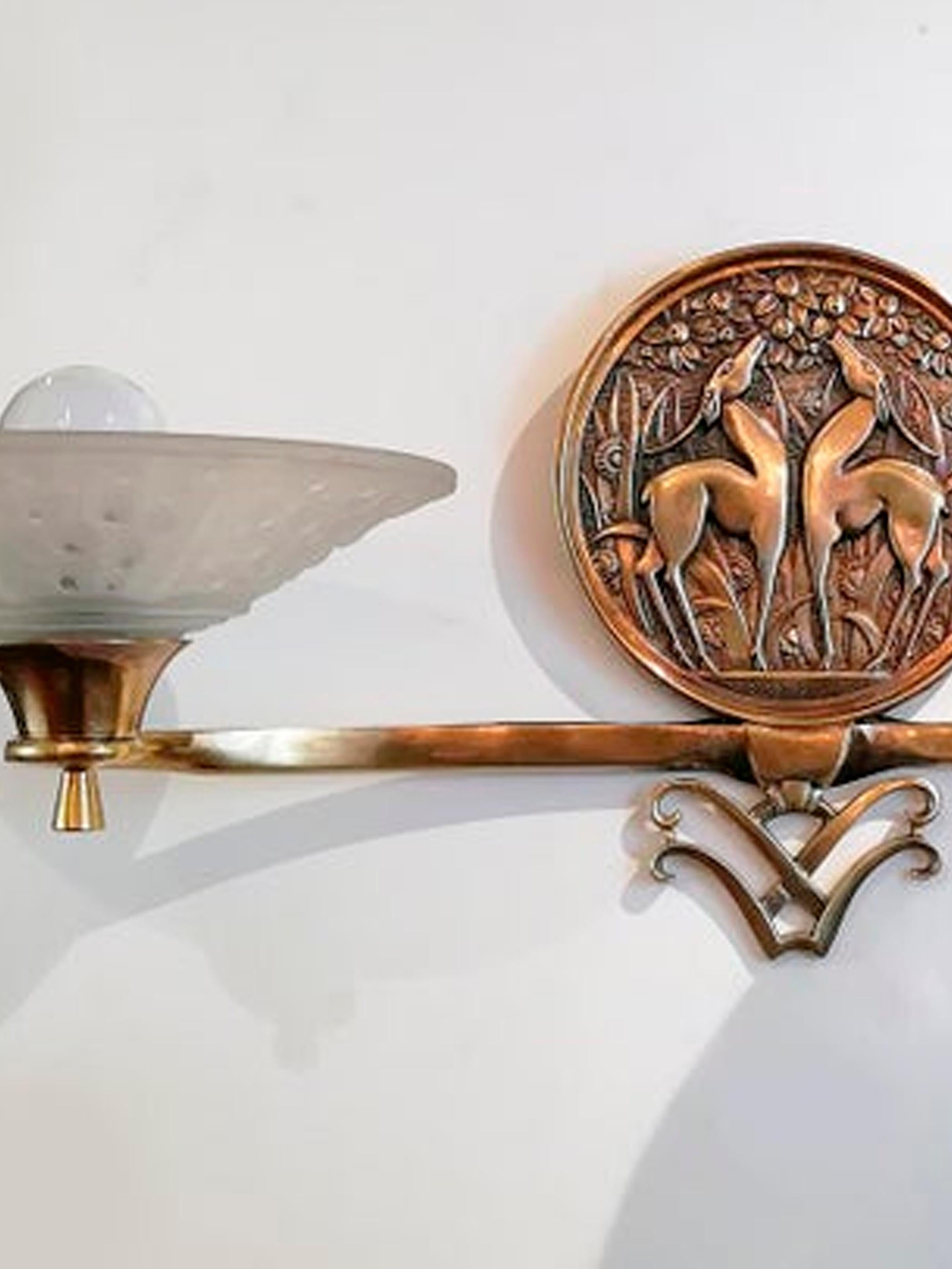 Gorgeous and Rare Pair of French Art Deco Sconces Signed Muller Frères Luneville For Sale 2